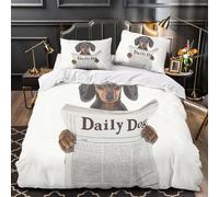 TFEDACVSS Teckel Housse de Couette Microfibre résistante Imprimé en 3D Ultra Douce Humour Animalier drôle Parure de Lit Fermeture Éclair Hypoallergique Confortable for Adolescent Single（135x200cm）