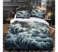 TFEDACVSS Temple Japonais Housse de Couette 3D Effet Microfibre résistante Confortable Vague Parure de Lit Fermeture Éclair Hypoallergique Super Douce for Filles Ado Single（140x200cm）