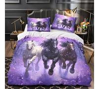 TFEDACVSS Trio de Chevaux Violets Housse de Couette Imprimé en 3D Douce Hypoallergique Fantaisie Parure de Lit Microfibre résistante Fermeture Éclair Respirante for Filles Ado Single（140x200cm）