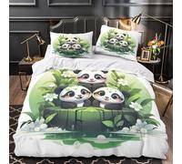 TFEDACVSS Trio de Pandas Mignons Housse de Couette 3D Effet Microfibre résistante Confortable Parure de Lit Fermeture Éclair Ultra Douce Léger for Adulte Enfants Filles Single（135x200cm）