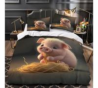 TFEDACVSS Un Mignon Petit Cochon Mange des Nouilles Parure de Lit Imprimé en 3D Microfibre Hypoallergique Super Douce Housse de Couette Fermeture Éclair Respirante Léger for Ado Single（135x200cm）