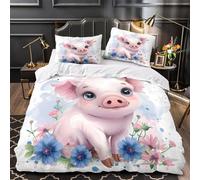 TFEDACVSS Un Mignon Petit Cochon Mange des Nouilles Parure de Lit Imprimé en 3D Microfibre résistante Confortable Housse de Couette Fermeture Éclair Super Douce Respirante for Ado King（220x240cm）