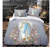 TFEDACVSS Vierge Marie Parure de Lit Imprimé en 3D Microfibre résistante Ultra Douce iconographie Religieuse Housse de Couette Fermeture Éclair Confortable Respirante for Ado Single（140x200cm）