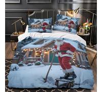 TFEDACVSS Visages du Père Noël Housse de Couette Microfibre Ultra Douce Imprimé en 3D Hypoallergique Parure de Lit Fermeture Éclair Super Douce Résistante for Adolescent Double（200x200cm）