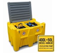 TFF Réservoir Diesel 400L et AdBlue 50L Portable avec Pompe à Carburant 12V débit 40 l/min, Pompe à Diesel avec Câble Connexion Batterie, Tuyau de 4 m avec Pistolet de Ravitaillement Automatique