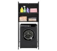 TFGXUE Armoire de machine à laver avec 2 placards, étagère en métal jusqu'à 100 kg, 6 crochets et 4 repose-pieds, 70 x 25 x 167 cm, noir