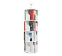 TFGXUE Bibliothèque rotative à 4 niveaux, en bois, avec 16 compartiments, réglable, étagère rotative, étroite, haute, 40 x 115,5 cm, blanche