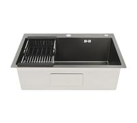 TFGXUE Évier de cuisine sans robinet - En acier inoxydable 304 - Avec égouttoir extensible - Rectangulaire - Revêtement anti-condensation - 68 x 45 cm - Argenté/noir