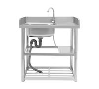 TFGXUE Lavabo de cuisine avec plaque de rebond, évier autoportant, 80 x 50 x 80 cm, en acier inoxydable, robinet rotatif à 360°, espace de rangement à 2 niveaux, jusqu'à 100 kg