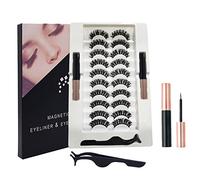TFHAllOSTYLE Lot de 10 paires de faux cils magnétiques 3D, avec 2 tubes d'eyeliner magnétique et pince à épiler, cils russes à bande naturelle effet 3D