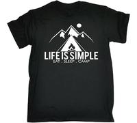 TFHBNMXD Life is Simple Eat Sleep Camp T-Shirt Hiking Camping Tent Funny Gift Birthday Black Manches Courtes(Small)