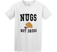 TFHBNMXD Men's Round Neck T-Shirt Nugs Not Drugs White Funny Chicken Nuggets Foods Classic Style White Manches Courtes(Medium)