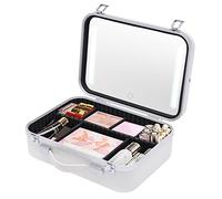 TFIANYNI Mallette de maquillage portable - Restauration de la vraie couleur - Avec miroir LED - Tricolore à intensité variable - 34 x 12 x 24 cm - Assistant de rangement - Cadeau, Blanc., 34*12*24cm,