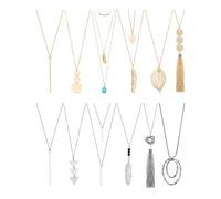 TFixol 12 Pièces Ensemble de Colliers Pendus Longs pour Femmes avec Pompon Feuille Cercle Designs - en Alliage à la Mode Vie Quotidienne les Fêtes Cadeaux