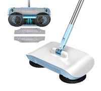 TFixol Balai de sol pour surfaces en bois dur, parquets stratifiés, carrelage - Petit balai portable - Nettoie les poils d'animaux - Balai manuel - Pas de bruit, non électrique - avec 2 chiffons bleu