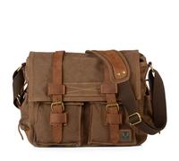 TFixol Grand sac à bandoulière vintage en toile véritable pour ordinateur portable pour randonnée, camping, voyage, marron, L: 35 cm/13.8 inches, W: 12 cm/4.7 inches, H: 28 cm/11 inches