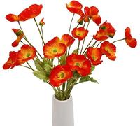 TFixol Lot de 5 coquelicots artificiels en soie avec tiges, fleurs artificielles pour décoration d'intérieur, bouquet, décoration de table, arrangement de fleurs en soie, décoration de mariage, rouge