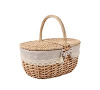 TFixol Panier de pique-nique en osier tissé avec couvercles et poignée avec doublure lavable pour œufs, bonbons, fleurs, beige, taille M