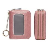 TFKGS Porte-cartes de crédit pour femme, petit portefeuille en cuir avec fermeture éclair accordéon, porte-clés, rose, Minimaliste