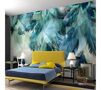 TFLABS Papier peint photo non tissé Vert et plumes de paon Mode Papier Peint Intissé Tapisserie Murales Panoramique 3D Mur De Fond Tv Papier Peint Chambre Enfant Adulte Taille:L350CMxH256CM