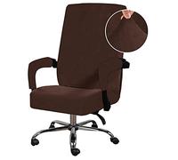 TFlower Housse Chaise de Bureau en Velours Extensible Universelle avec Housse Accoudoir Couverture Fauteuil de Bureau Rotatif Lavable XL Brun