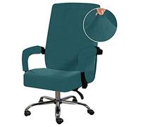 TFlower Housse Chaise de Bureau en Velours Extensible Universelle avec Housse Accoudoir Couverture Fauteuil de Bureau Rotatif Lavable L Bleu de lac