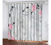 TFNIMB Rideau Occultant À Oeillets Réduction du Bruit Rideaux Fleur Rose Nordique Rideau Occultant Décor Moderne 150x166cm pour Chambre d'enfants Société Bureau Chambre À Coucher