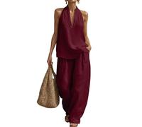 TFNOSIZE Ensemble Femme 2 Pièces Tenue d’Été Haut Dos Nu Pantalon Large Vacances