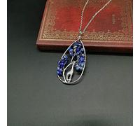 TFOOD Collier Pierre Naturelle Femme, Forme De Goutte Exquise Cristal De Lapis Lazuli Arbre De Vie Girafe Pendentif avec Chaîne Reiki Chakra Collier Charme Bijoux pour Femmes Femme Hommes Ami Cadeau