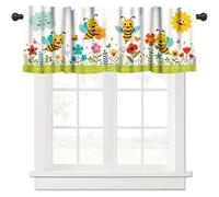 TFOSO Cantonnière d'abeille mignonne pour enfant, motif dessin animé, soleil, fleur, feuilles d'abeilles, rideaux courts pour cuisine, salon, ferme, traitement de fenêtre 1 panneau, 137,2 x 45,7 cm (l