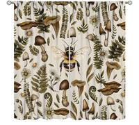 TFOSO Lot de 2 rideaux vintage botaniques rétro à imprimé abeille, fougère, fleurs sauvages, ferme, décoration de ferme, pour chambre à coucher, salon, cuisine, dimensions totales 139,7 x 160 cm (l x