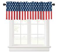 TFOSO Rideau de cantonnière 4 juillet, bleu, rouge, blanc, étoiles, ferme, rideaux courts pour cuisine, café, 1 panneau, 137,2 cm de large x 45,7 cm de long