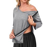 Tfovorlein Chemises de récupération chirurgicale post-épaule pour femme - Manches 3/4 - Ouverture complète sur le côté - Vêtements de chimiothérapie, gris, Large