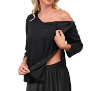 Tfovorlein Chemises de récupération chirurgicale post-épaule pour femme - Manches 3/4 - Ouverture complète sur le côté - Vêtements de chimiothérapie, noir, Taille L