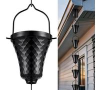 Tfro & Cile Chaîne de pluie noire pour gouttière - Attrape-goutte d'eau d'extérieur - Décoration de jardin - Décoration d'intérieur - 2,5 m de long