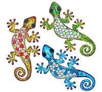 Tfro & Cile Lot de 3 décorations murales gecko en métal - Lézard - Décoration d'extérieur à suspendre - 23 cm de long