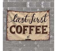 TFSW Bar Man Cave Decor Last First Coffee : A Vintage Sign Tapisserie Men Decor Earthy Room Decor (75 x 100 cm)