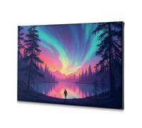 TFSW Impression sur toile représentant un homme debout au bord d'un lac sous une aurore boréale - Décoration de Pâques (40 x 60 cm)