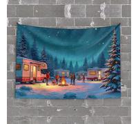 TFSW Petite tapisserie murale « Nuit de Noël dans le village enneigé » - Décoration amusante de maison - Accessoires de chambre cool pour adolescents (100 x 150 cm)