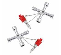 TFSYLISA 2 Pièces Clé Triangle Multifonction 4 Voies Clé Universelle Armoire Electrique Clés Utilitaire Multifonctions pour Compteurs d'Eau Et d'Électricité, Radiateurs, Argent