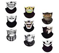 TFSYLISA 9 Pièces Cache-Cou Foulard Multifonctions, Crâne Squelette Masque Moto Bandana, Protection Poussière Bandana Moto, Masques Tête de Mort pour Ski, Fête, Sport, Halloween
