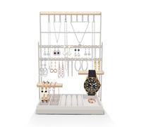 TFSZE Présentoir à Bijoux,Porte Bijoux Femme Pour Colliers,Presentoir Collier Avec Plateau Pour Boucles D'oreilles,Porte Bijoux Femme Pour Colliers,Bracelets,Boucles D’oreilles,Pinces, Bagues(Blanc)
