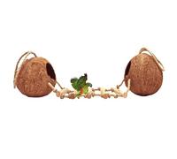 Tfwadmx Cachette de noix de coco naturelle avec perchoirs échelles à suspendre pour cage perroquet, perroquet, perruche, inséparable, pinson, hamster
