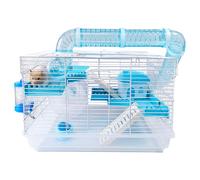 Tfwadmx Cage pour hamster nain, petit hamster, souris, petit animal avec tube d'exercice roue, cabane, rat, habitat pour gerbilles et souris, 47 x 30 x 30 cm, transparent/bleu