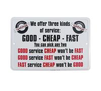 TG LLC 3 Sortes de Service Good Rapide Bon Marché Funny Plaque en métal Garage Décoration Murale