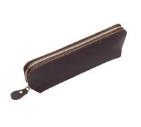 TGDGFKIAS Trousse à crayons de grande capacité, Lot de 2 trousses à crayons en cuir avec fermeture éclair, pochettes de rangement for stylos, papeterie scolaire créative faite à la main(Coffee)