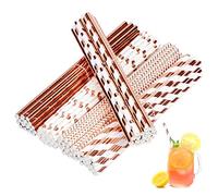 TGFIX 120 Paille en Papier Rose Gold, Paille Papier Rose Doré Pailles à Boire en Papier Or Rose Boisson Jus Fruit Cocktail Rayures Vague Pois pour Décoration Anniversaire Mariage Bar Saint Valentin