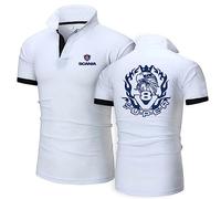 TGFQINAM Polos Confortables pour Hommes pour Scania T-Shirt À Col Doux Top Vêtements Sportstyle sous-vêtements Patchwork À Manches Courtes Boutons Imprimés -White||L