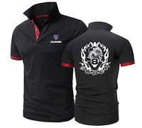 TGFQINAM Polos Confortables pour Hommes pour Scania T-Shirt À Col Doux Top Vêtements Sportstyle sous-vêtements Patchwork À Manches Courtes Boutons Imprimés -Black+Red||L