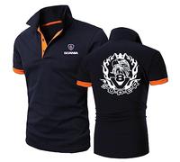 TGFQINAM Polos Confortables pour Hommes pour Scania T-Shirt À Col Doux Top Vêtements Sportstyle sous-vêtements Patchwork À Manches Courtes Boutons Imprimés -Navy Blue+Orange||XXL